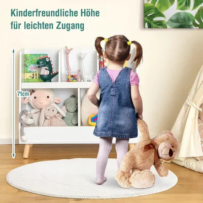 Produktbild von Kinderregal mit 5 offenen Fächern Bücherregal Kinder Kinderzimmerregal mit Massivholzbeinen Weiß