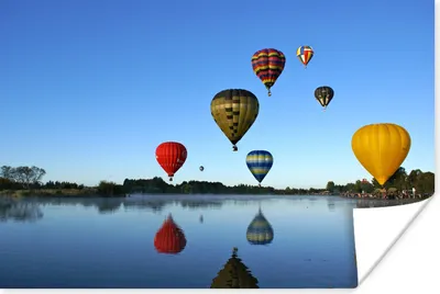 Produktbild von MuchoWow® Poster Heißluftballon - Wasser - Reflexion 60x40 cm - Schlafzimmerdekoration