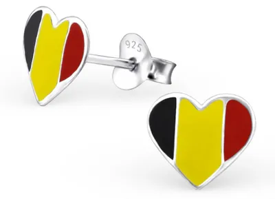 Produktbild von WM Ohrstecker: Flaggen Herz Ohrringe Silber Fahne Fanartikel Schmuck Belgien (Belgium)