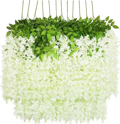 Produktbild von Künstliche Blumen Fake Glyziniengirlande Blumengirlande Hängende Blauregen Seidenblumen für Heimdekoration Hochzeiten Garten Party(12 Stück,Weiß)