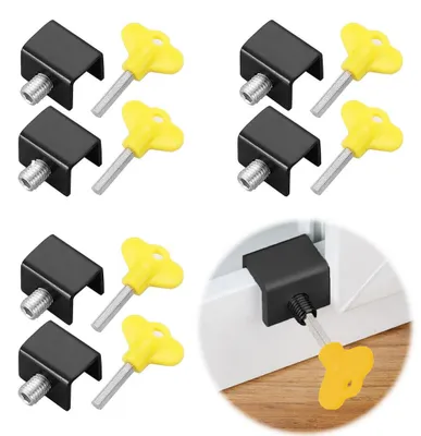 Imagen del producto de 8 cierres de seguridad para ventanas con llave - Cierres para ventanas correderas - Modelo compacto - Ajustables - Para puertas y ventanas correderas - Tornillos de 12 mm - Color