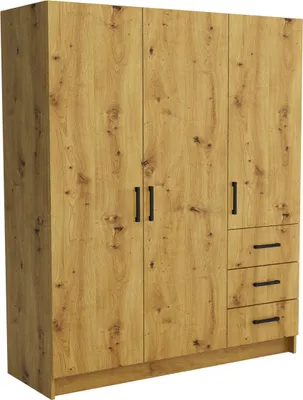 Produktbild von Masseno Drehtürenschrank PINELLO 144/177/50 cm 3-türig Schlafzimmer Schrank Kleiderschrank Eiche Artisan