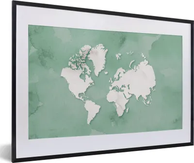 Produktbild von MuchoWow® MuchoWow® Gerahmtes Poster Weltkarte - Grün - Aquarell 60x40 cm - Poster mit zchwarzem Bilderrahmen - Schlafzimmer - Plakat in Rahmen - Drucken
