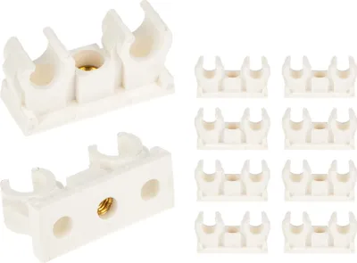 Produktbild von tecuro Doppel - Rohrclip Set 20/22 mm - 10 Stück - Kunststoff weiß, mit Messing - Gewindebuchse M6