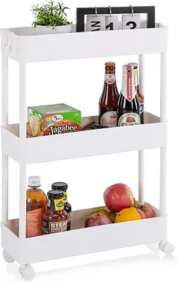 Obrázok produktu pre Malý vozík na kolieskach, 40 x 13 x 67 cm, biely, s 3 policami