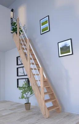 Produktbild von Raumspartreppe Samos in Eiche-Holz-Edelstahl Geländer weiß-volle Stufen