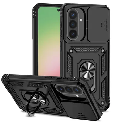 Produktbild von Galaxy A57 Hülle mit Schiebe Kamera Schutz und Ringhalter Ständer Robust Rüstung Schutzhülle für Samsung Galaxy A57 Schwarz