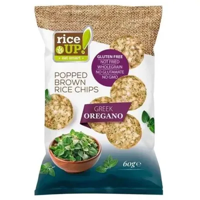 Produktbild von Rice Up Vollkornreis Chips Greek Oregano 60g Reiswaffeln  / glutenfrei / GMO-frei / ohne Zuckerzusatz / ohne Glutamat / ohne Konservierungsmittel