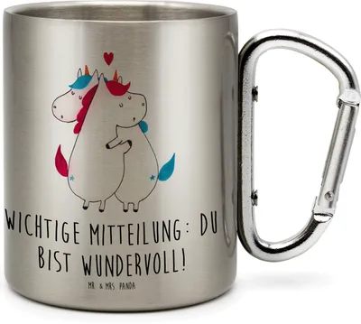 Produktbild von Mr. & Mrs. Panda Thermobecher Einhorn Mitteilung - Transparent - Geschenk, Valentinstag, Edelstahl, Isolierbecher, Teebecher, Spruch, Einhörner, Lustig, Unicorn, Teetasse