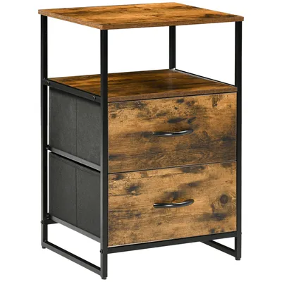 Immagine prodotto di HOMCOM Comodino con 2 cassetti, tavolino in tessuto, piccolo mobile contenitore, cassettiera in stile industriale con 2 cassetti - 45 x 40 x 70,5 cm - legno e metallo
