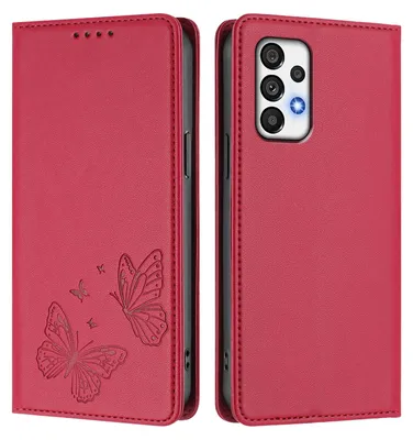 Image de Étui en cuir pour Samsung Galaxy A72, motif papillon en relief, étui à rabat avec porte-appareil, rouge