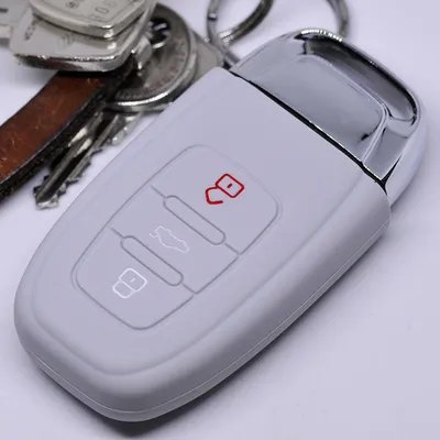 Produktbild von Auto Schlüssel Hülle Silikon Schutz Cover Grau kompatibel mit Audi A5 S5 A4 S4 Q3 Q5 A6 S6 R8 TT 3 Tasten KEYLESS SMARTKEY
