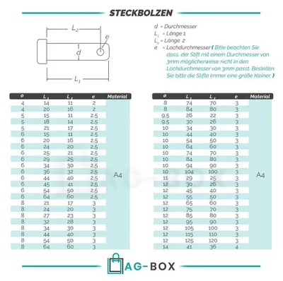 Produktbild von AG-BOX Steckbolzen 8x21mm Edelstahl A4, 30 Stück