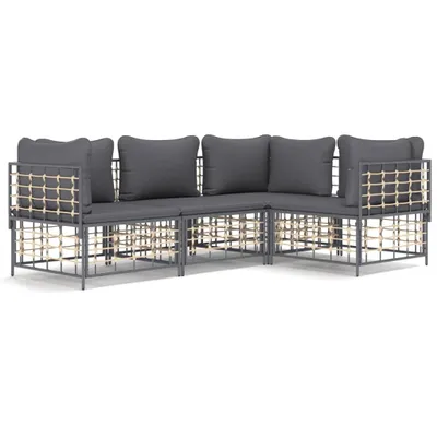 Produktbild von vidaXL 4-tlg. Garten-Lounge-Set mit Kissen Anthrazit Poly Rattan