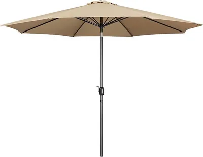 Produktbild von Sonnenschirm Φ 326, 5 cm Kippbar mit Kurbel, Hellbraun | Groß Balkonschirm Gartenschirm Neigbar & Knickbar Marktschirm Kurbelschirm UV Schutz 50+ für Terrasse/Garten/Balkon/Markt