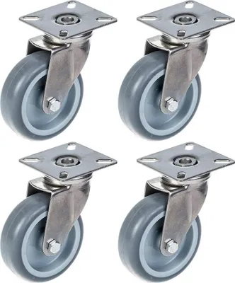 Produktbild von 75 mm (3") Edelstahlrolle mit grauer Gummilauffläche, lenkbar, 240 kg, 4er-Set