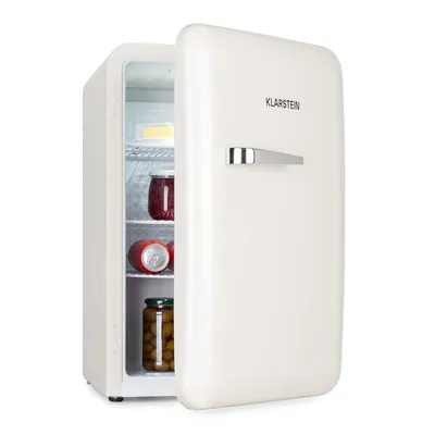 Produktbild von Klarstein Audrey Mini – malá chladnička, kompaktný minibar, voľne stojaca, kompresné chladenie, kapacita, chladenie: 0 - 10 °C, mini chladnička s objemom 70 litrov, biela