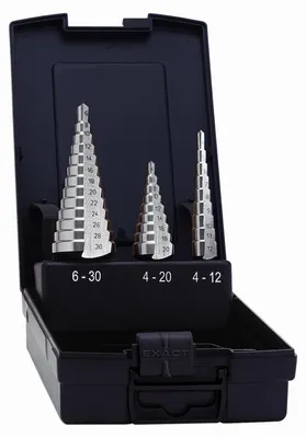 Obrázek produktu pro Exact 05332 HSS Step drill bit set 3-piece 6 - 30 mm, 4 - 20 mm, 4 - 12 mm Triangular shank 1 Set