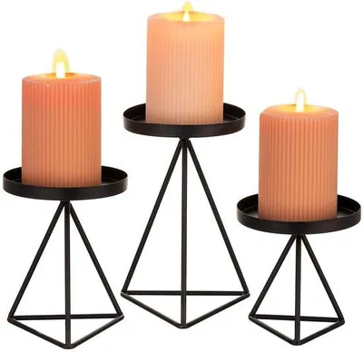 Produktbild von Unyqoos® Schwarze Metall-Kerzenständer – 3‑teiliges Set für Stumpenkerzen, 11/14/17,5 cm, Kerzenteller Ø 8,5 cm, rostfrei