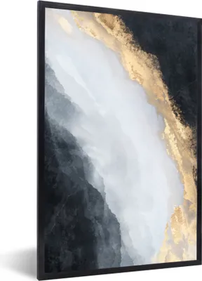 Produktbild von MuchoWow® Gerahmtes Poster Abstrakt - Farbe - Gold - Schwarz - Marmor 60x90 cm - Poster mit Schwarzem Bilderrahmen Wandposter Rahmen Foto Bilder - Kunst