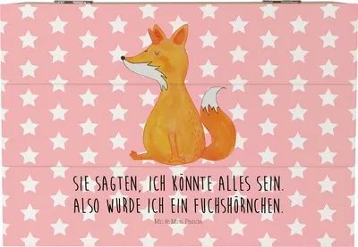 Produktbild von Mr. & Mrs. Panda Geschenkbox Einhorn Fuchs 22 x 15 cm - Rot Pastell - Geschenk, Unicorn, holzschachtel, Holzbox, Unicorns, Füchse, Truhe, fotobox, schmuckkiste, Einhörner