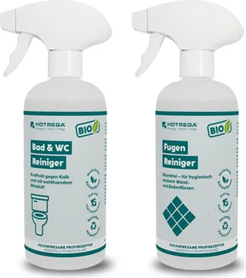 Produktbild von HOTREGA  Bad & WC Reiniger 500 ml und  Fugenreiniger 500 ml | Kalkentferner Duo für Bad, Fliesen & Fugen | Kraftvolle Reinigung