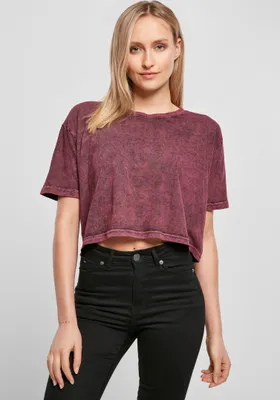 Produktbild von Build Your Brand BY054 | Damen Acid Washed Cropped Tee - Farbe: Berry Black - Größe: S