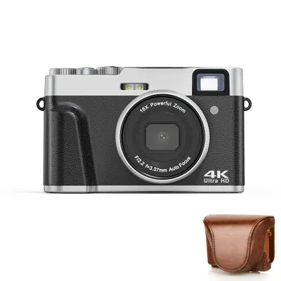 Zdjęcie produktu dla Aparat cyfrowy ZELURXX z etui w stylu retro, rozdzielczość 4K HD, prezent dla dzieci i studentów, do makrofotografii, kolor czarny
