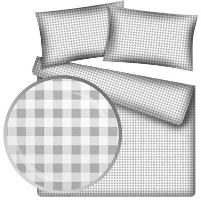 Image de Parure de lit Designpremium Coton Carreaux Gris 160x200 cm