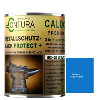 Produktbild von Contura 3 in 1 Rostschutzfarbe 2,5Liter. Metallschutzlack GLÄNZEND RAL Metall Lack Farbe Grundierung Rost - RAL 5012 (Intern: Mittelblau)
