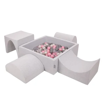 Immagine prodotto di Parco giochi in gommapiuma KiddyMoon con piscina di palline quadrata (300 palline) pozzi di palline per il gioco dei bambini percorsi ad ostacoli in piscina,  eu, grigio chiaro:perla/grigio/trasparente/rosa polvere