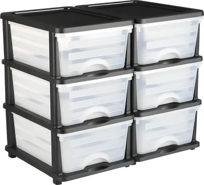 Obrázok produktu pre SucceBuy zásuvkový vozík s 3 zásuvkami (balenie 2), mobilný plastový vozík s priehľadnými priehradkami pre kancelárie, remeselnícke dielne a učebne