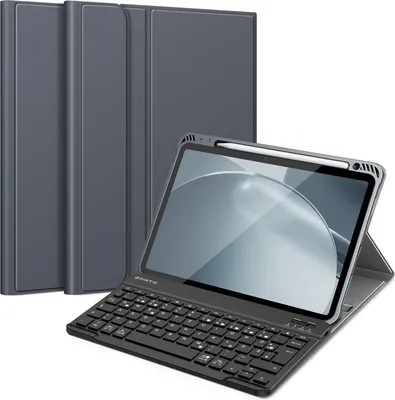Produktbild von FINTIE Hülle mit Tastatur für iPad Air 11 Zoll M4/M3/M2 (2026/2025/2024), iPad Air 5./4. Gen 10,9 Zoll, TPU Rückschale Schutzhülle mit Stifthalter, magnetisch Abnehmbarer QWERTZ Keyboard, Himmelgrau
