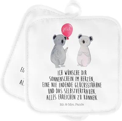 Produktbild von Mr. & Mrs. Panda Topfuntersetzer Koala Luftballon - Weiß - Geschenk, Party, Topflappen Set, topfhalter, Ofenlappen, Geburtstag, 2er