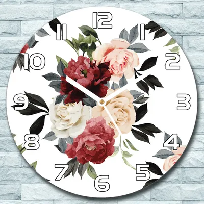 Produktbild von Wanduhr aus Glas Rund fi 30 Rosen Blumen Quarz Deko Schlafzimmer Büro