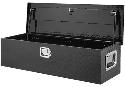Produktbild von VEVOR Schwerlast Aluminium Werkzeugkiste für Lkw, Diamantplatte Werkzeugkiste mit Seitengriff und Schlüsseln, Aufbewahrungswerkzeugkiste Truhenorganizer für Pickup, Lkw-Bett, Wohnmobil, Anhänger, 762 x 330 x 244 mm, Schwarz, Schwarz-a