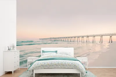 Produktbild von MuchoWow® Fototapete für Wohnzimmer oder Schlafzimmer Wandtapete Vinyl Motivtapete Meer - Strand - Brücke - Natur - Sonnenuntergang - 600x400 cm - Vinyltapeten