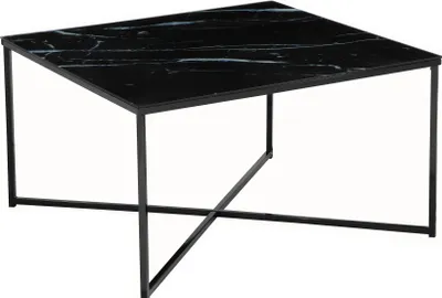 Produktbild von SalesFever Couchtisch quadratisch | Glasplatte foliert in Marmor-Optik | Gestell Metall | B 80 x T 80 x H 45 cm | schwarz