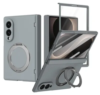 Obrázek produktu pro Pouzdro pro Samsung Galaxy Z Fold 8 otočným stojánkem, ochranou pantu a ochrannou fólií na displej, odolný ochranný kryt Šedá