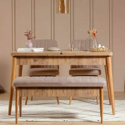 Image de Padru - Ensemble Table et Chaises, Chêne Marron, Extensible