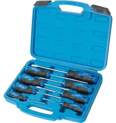 Productafbeelding van Set van 8 magnetische schroevendraaiers met Nichrom-punt, kruiskop en platte kop, gemaakt van chroom-vanadiumstaal, zilverkleurig, glanzend