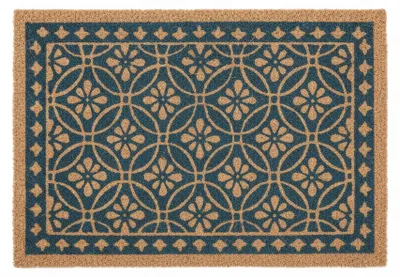 Obrázek produktu pro Rohožka Relaxdays z kokosového vlákna, květinový vzor, rohožka do exteriéru i interiéru, pogumovaná kokosová rohožka 60 x 40 cm, modrá/přírodní