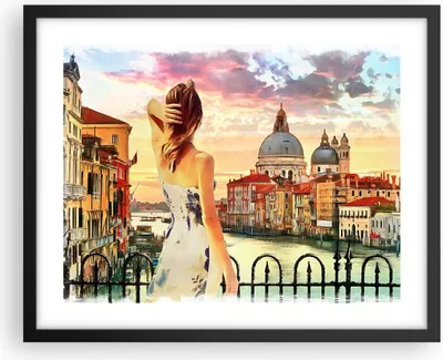 Produktbild von Gerahmtes Poster - Schwarzer Rahmen - Venedig Brücke Wasser - 50x40 cm - Wand Bild - Wanddeko - Wandbilder - Kunstposter - Wandposter - Bilderrahmen - Bilder - Kunstdruck - Wandbild - P2BAA50x40-3495