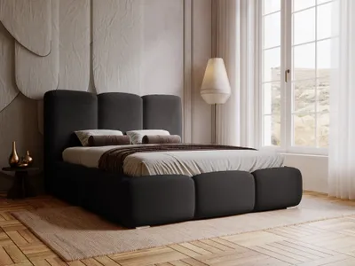 Produktbild von GRAINGOLD Exklusive Polsterbett 120x200 cm Bubble - Designerbett mit Velour Stoff, Bettkasten & Lattenrost - Schwarz (Magic velvet 2219)