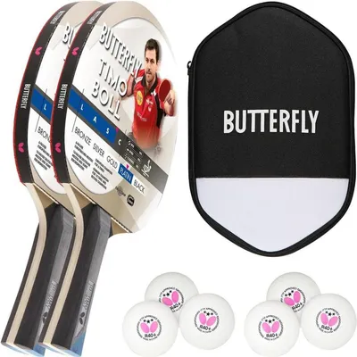 Produktbild von Butterfly 2x Timo Boll Platin 85026 Tischtennisschläger + Tischtennishülle + 6 x 3*** 40+ Tischtennisbälle | Tischtennisset Tischtennis Set TT Tabletennis