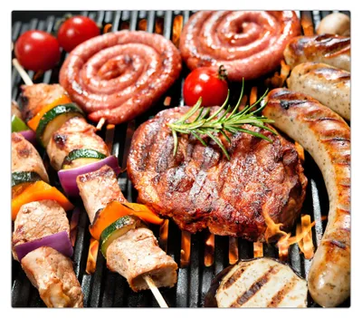 Produktbild von Spritzschutz Herdabdeckplatte Schneidebrett aus Glas Gegrilltes Fleishc 1-Teilig (60x52cm)