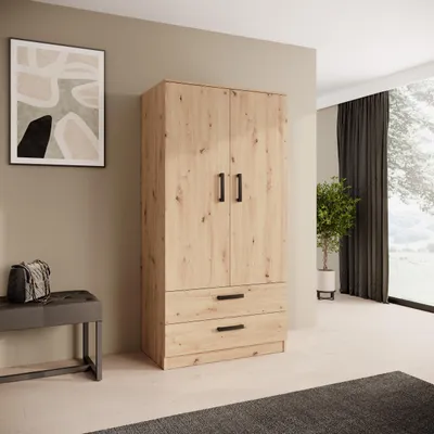 Obrázek produktu pro BEAUTYSOFA | Skříň s otočnými dveřmi TREND 90 cm Artisan, moderní skříň se zásuvkami, tyčí na ramínka a policemi – systém Soft-Close