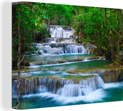 Produktbild von MuchoWow® - Leinwandbilder - Wasserfall - Bäume - Natur - Dschungel, Wandbild, Wanddeko Bilder Wohnzimmer, 120x90 cm