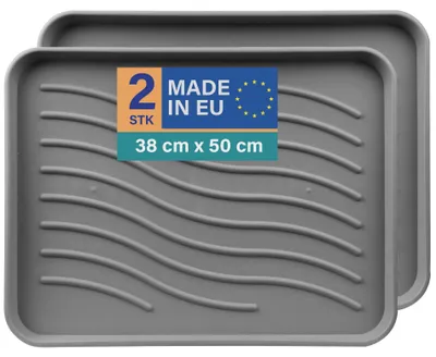 Immagine prodotto di Vassoio sgocciolatoio per scarpe 50x38x2,5 cm, antracite, confezione da 2 pezzi, vassoio per scarpe con bordi alti, impermeabile, robusto tappetino sgocciolatoio per scarpe, protezione da sporco e umidità