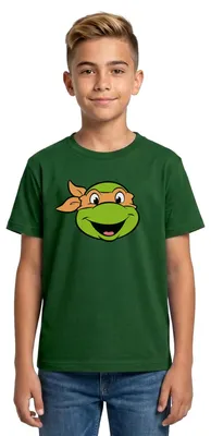 Produktbild von Spreadshirt Teenage Mutant Ninja Turtles Michelangelo Kostüm Teenager T-Shirt, 134/146 (9-11 Jahre), Forstgrün